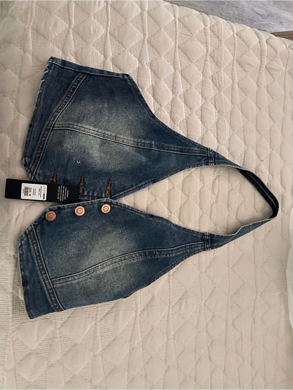 Fashion Nova Denim Halter Crop Top - Blue Wash